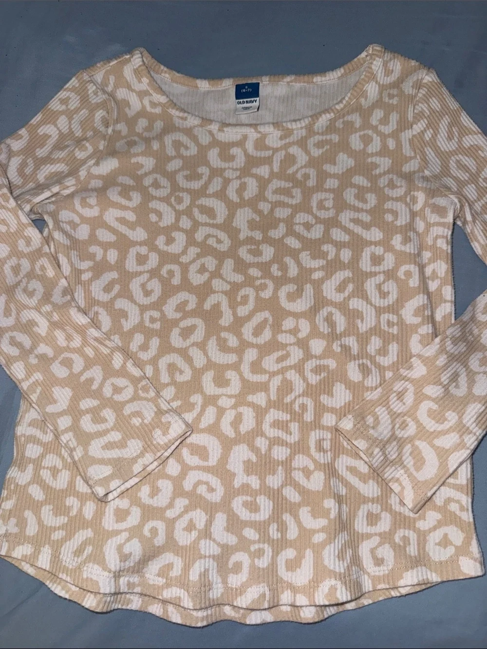 Old Navy Beige & White Leopard Ribbed Long Sleeve Tee
